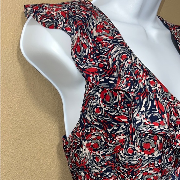 BCBGeneration Women's Ruffled Smocked Red & Blue Sleeveless V Neck Mini Dress M - Picture 4 of 10